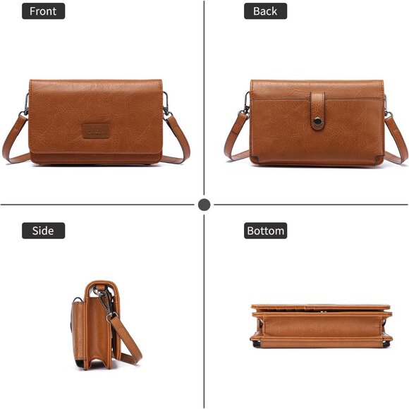 Elegant Vegan Leather Crossbody Bag with RFID Protection - Brown 4.72x7.48 In. - Picture 5 of 6